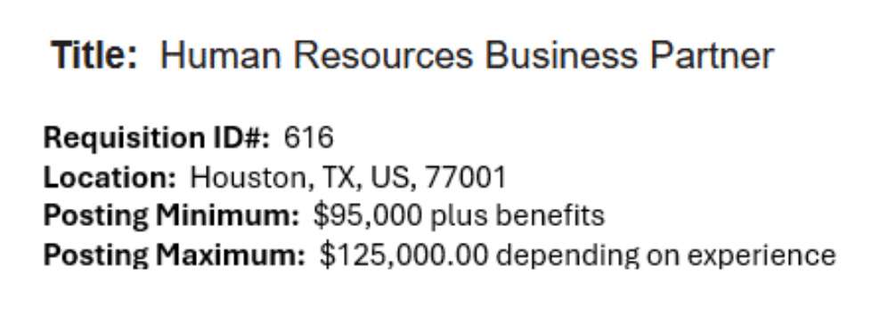 Example of a SAP SuccessFactors job posting showing posting minimum and maximum pay range information